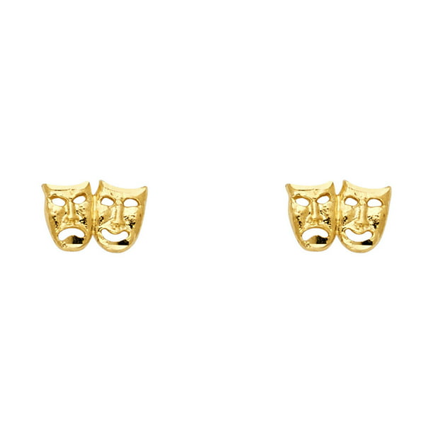 Jewels By Lux 14K Yellow Gold Small Simile Cry Face Post Womens Stud Earrings 6MM X 10MM 